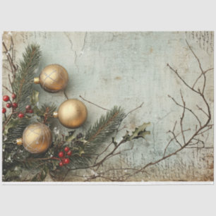 Lux Opulent Christmas greenery and gold baubles Tissue Paper