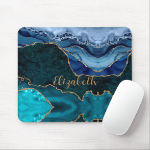 Lux Peacock Agate & Gold Personalized Mouse Pad