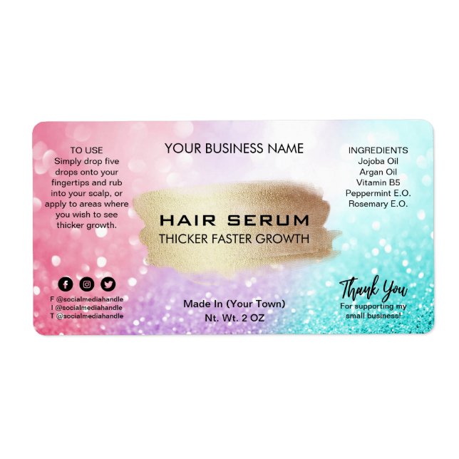 Lux Shimmer Cotton Candy Hair Serum Labels (Front)