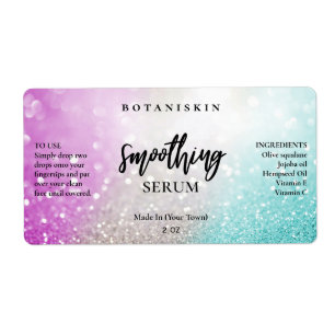Lux Silver Glitter Blue Purple Face Serum Labels