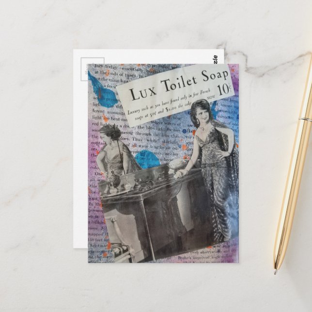 Lux Tiolet Soap Retro Ads Mixed Media Collage Postcard (Front/Back In Situ)
