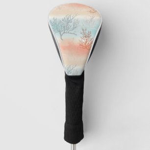 Lux Watercolor Coastal Coral & Ocean Waves (1) Golf Head Cover