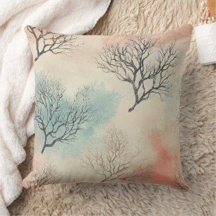 Lux Watercolor Coastal Coral & Ocean Waves (5) Throw Pillow