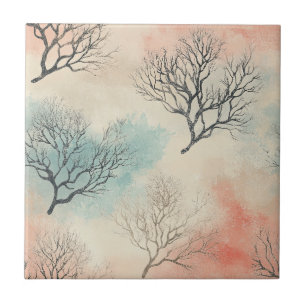 Lux Watercolor Coastal Coral & Ocean Waves (5) Tile