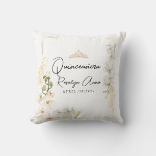 Lux White Orchid Princess Tiara Quinceañera  Throw Pillow