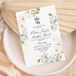 Lux White Orchids Watercolor Wedding Invitation