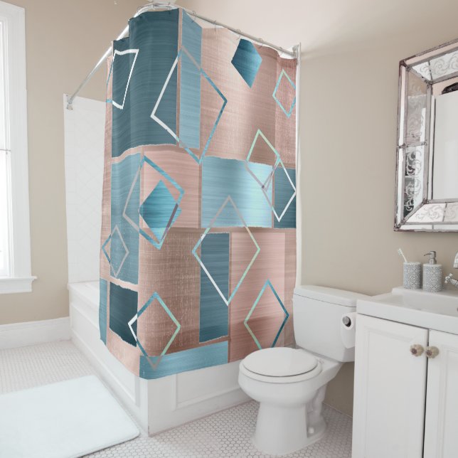 Luxe Abstract | Blush Rose Gold and Teal Geometric (In Situ)
