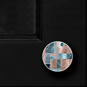 Luxe Abstract   Blush Rose Gold and Teal Geometric Ceramic Knob