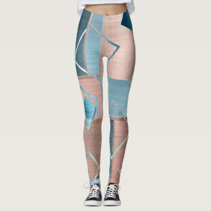 Luxe Abstract   Blush Rose Gold and Teal Geometric Leggings
