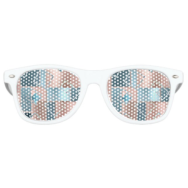 Luxe Abstract | Blush Rose Gold and Teal Geometric Retro Sunglasses (Front)