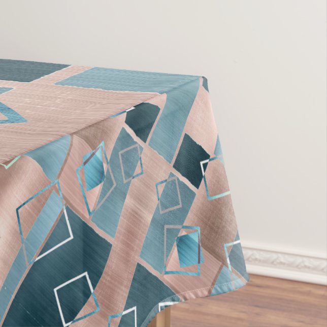 Luxe Abstract | Blush Rose Gold and Teal Geometric Tablecloth (In Situ)