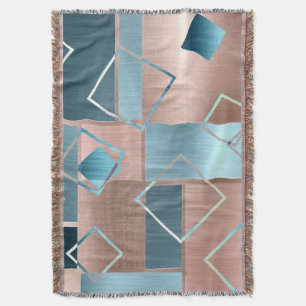 Luxe Abstract   Blush Rose Gold and Teal Geometric Throw Blanket
