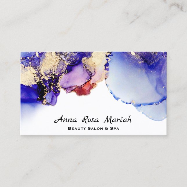 *~*  Luxe Abstract Lavender Gold Gilded Blue Bold Business Card (Front)