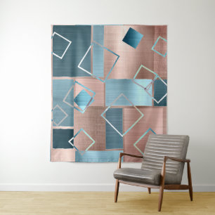 Luxe Abstract   Rose Gold and Teal Photo Backdrop Tapestry