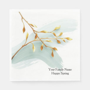 Luxe Abstract Sage Green Gold Leaf Willow Branch Napkin