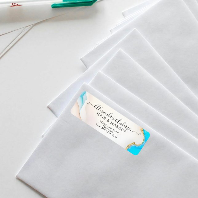 Luxe Aqua Gold Marble Holographique Adresse de ret (Luxury Aqua Gold Marble Holographic Return Address Label)
