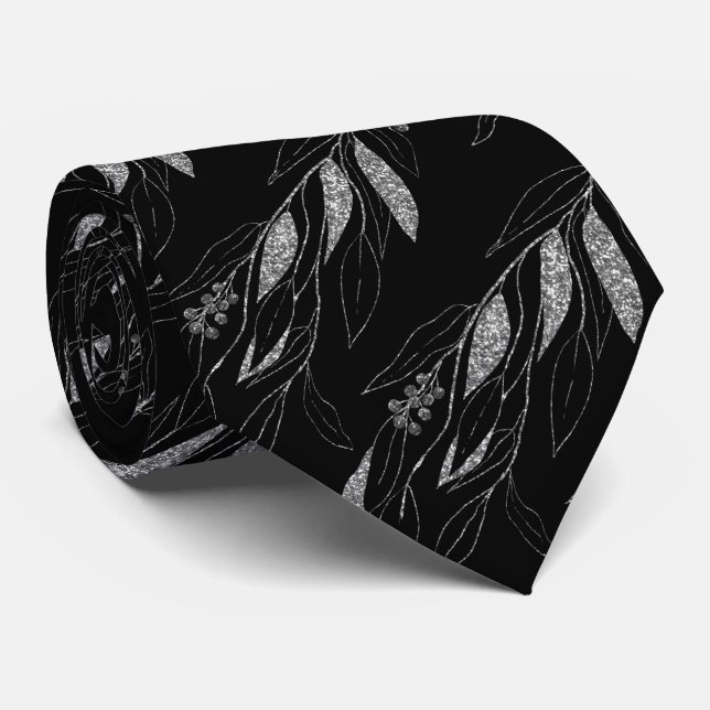 LUXE ARGENT NOIR EUCALYPTUS CRAVATE BOTANIQUE (Roulé)