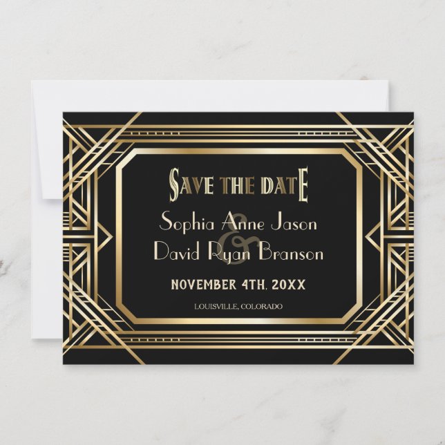 Luxe Black and Gold Great Save The Date (Devant)