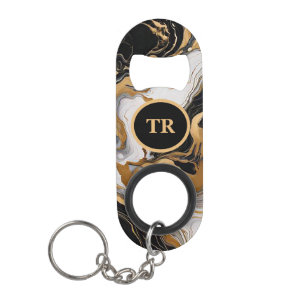 Luxe Black and Gold Marble Keychain Bottle Opener