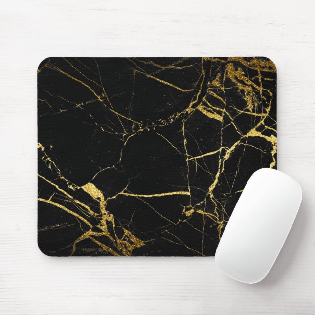 Luxe Black and Gold Marble Texture Mouse Pad (With Mouse)