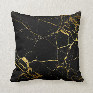 Luxe Black and Gold Marble Texture Throw Pillow