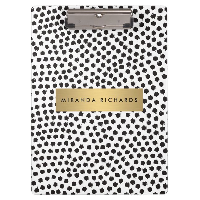 Luxe Black Confetti Dots II with Gold Bar Clipboard (Front)