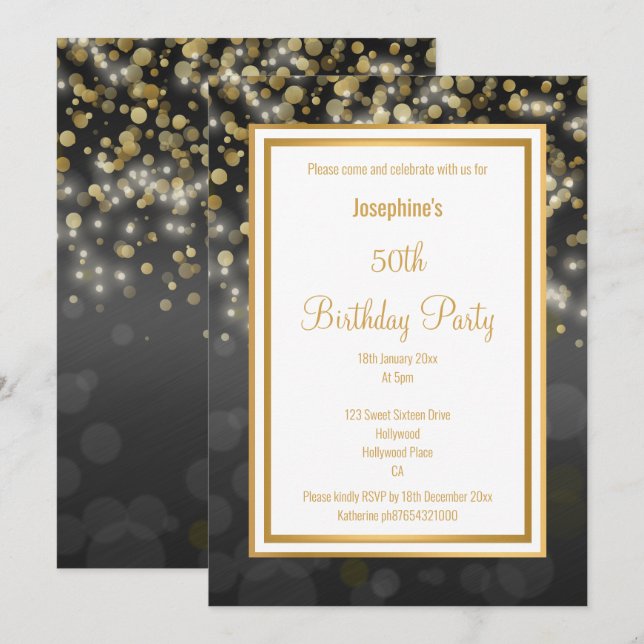 LUXE BLACK GOLD ANNIVERSAIRE INVITATION (Devant / Derrière)