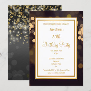 LUXE BLACK GOLD BUBBLES BIRTHDAY INVITATION