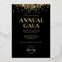 Luxe Black Gold Confetti Company Logo Annual Gala 