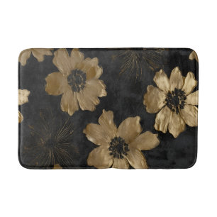 Luxe Black Gold Floral Home Decor Bath Mat