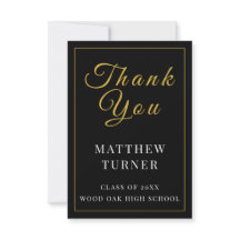 Luxe Black Gold Grad Thank You Card