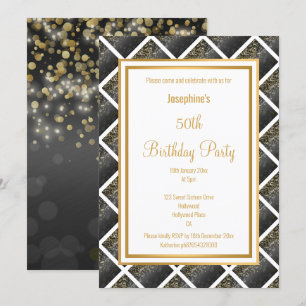 LUXE BLACK GOLD GRID 2 BIRTHDAY INVITATION