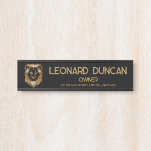 Luxe Black Gold Lion Business Logo Tagline  Door Sign