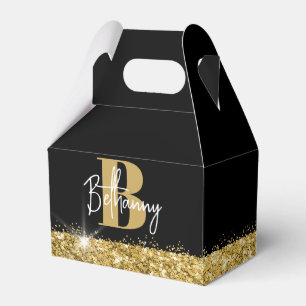 Luxe Black Gold Monogram Initial Name Favor Box