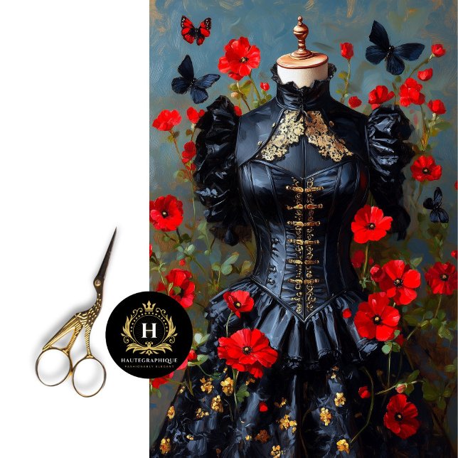 Luxe Black Gothic Corset Mannequin Red Floral Deco Tissue Paper (Creator Uploaded)