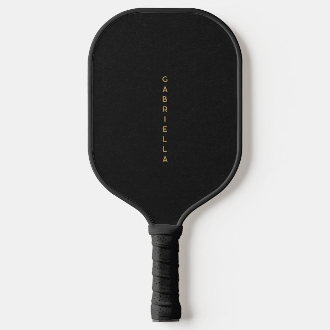  Luxe Black Paper Texture & Gold Vertical Name Pickleball Paddle (Front)