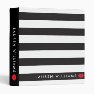 Luxe Black/White Stripes Red Lips Makeup Artist Binder