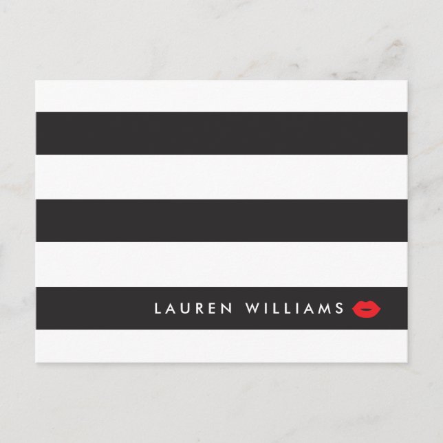 Luxe Black/White Stripes Red Lips Makeup Artist Postcard (Front)