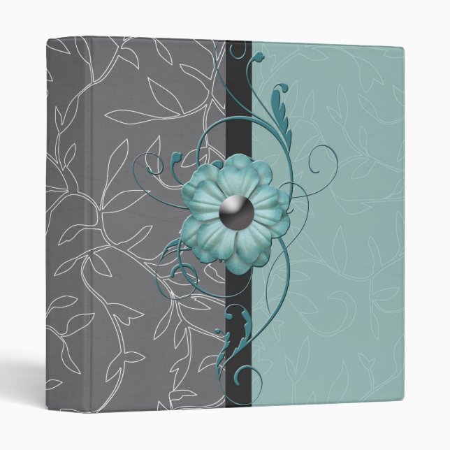 Luxe Blue Damask Floral Classeur (Devant/Côté)