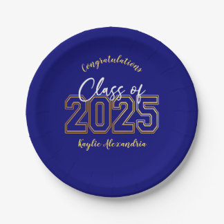 Luxe Blue & Gold Graduation Party Plates
