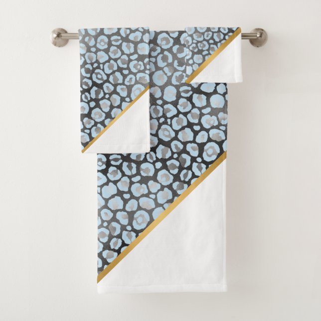 LUXE BLUE GREY LEOPARD GOLD BATH TOWEL SET (Insitu)