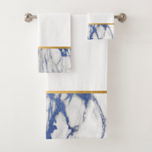LUXE BLUE WHITE MARBLE GOLD BATHROOM TOWEL SET