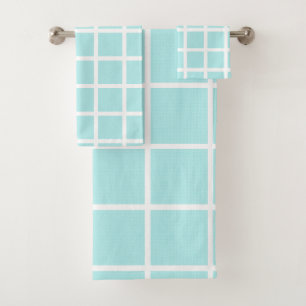LUXE BLUE WHITE SPOT  GRID BATH TOWEL SET