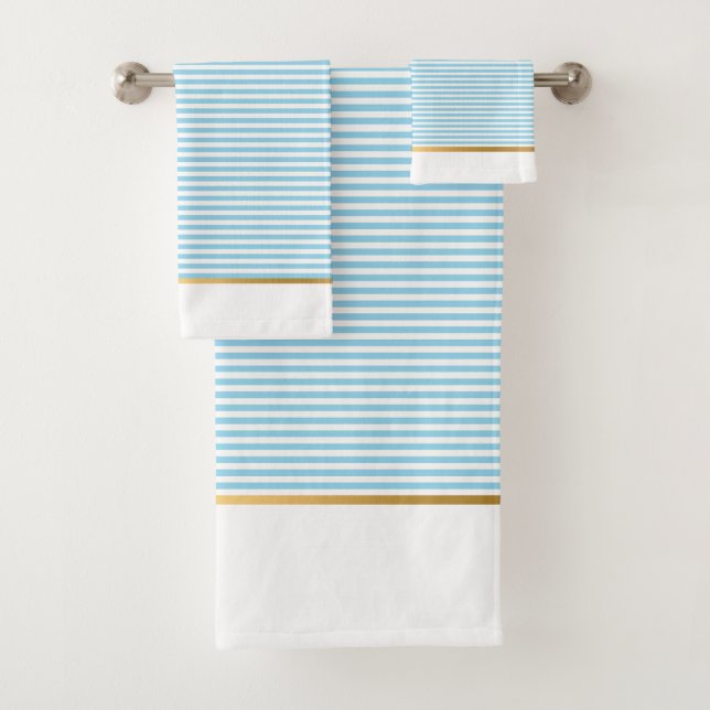 LUXE BLUE WHITE STRIPE GOLD BATHROOM TOWEL SET (Insitu)