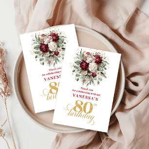 Luxe Blush Burgundy 80th Birthday Thank You Card