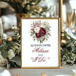 Luxe Blush Burgundy Dais Until I Do Countdown Poster
