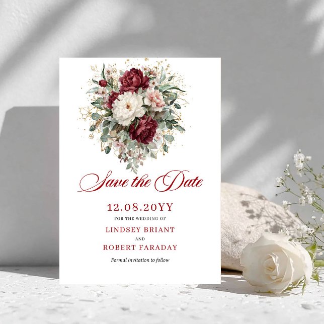 Luxe Blush Burgundy Gold Save The Date Card (Luxe Blush Burgundy Gold Save The Date Card)