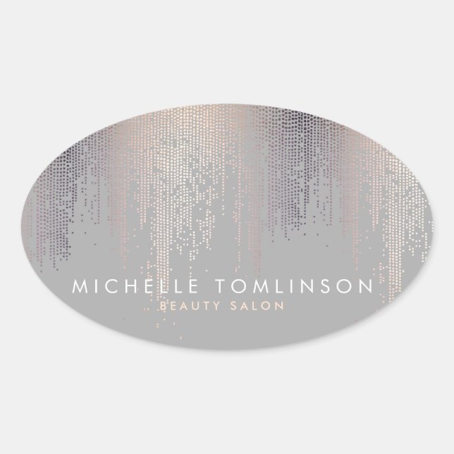 Luxe Blush Confetti Rain Pattern Grey Oval Sticker (Front)