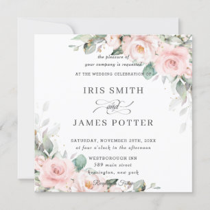 Luxe Blush Pink Floral Greenery Wedding Square  Invitation