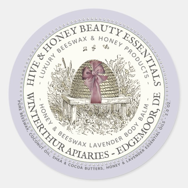 Luxe Body Balm Label Lavender with Skep and Bow (Front)
